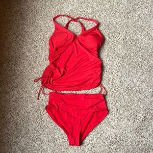 Athleta Red Tankini L and high waisted bottoms size M